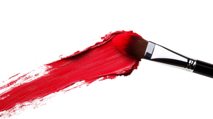 Flat lay of red paint brush with makeup smudge isolated on transparent background (5)