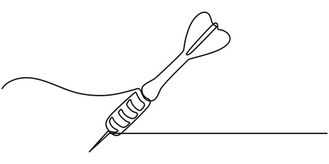 A dart continuous one line drawing, Darts continuous one line drawing of a white background, Dart sticking in surface, Continuous line drawing of Target with arrows. Single line illustration of goal.