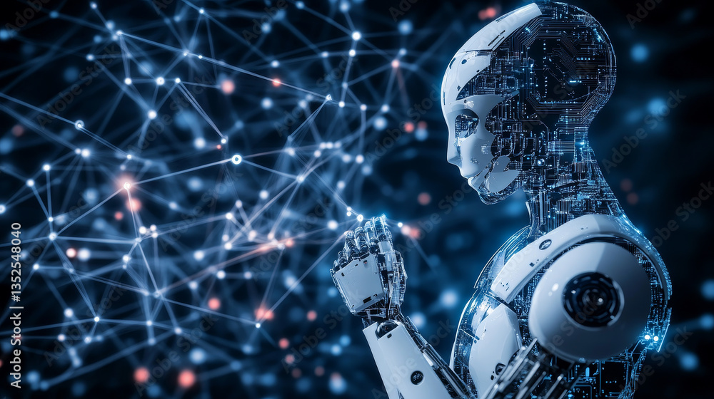 Poster artificial intelligence ai on circuit board. future technology concept visualization. big data trans
