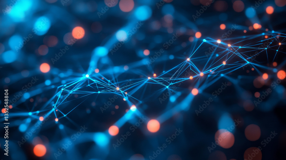 Poster technology ai internet of thing, network background 3d illustration rendering, data deep learning, r