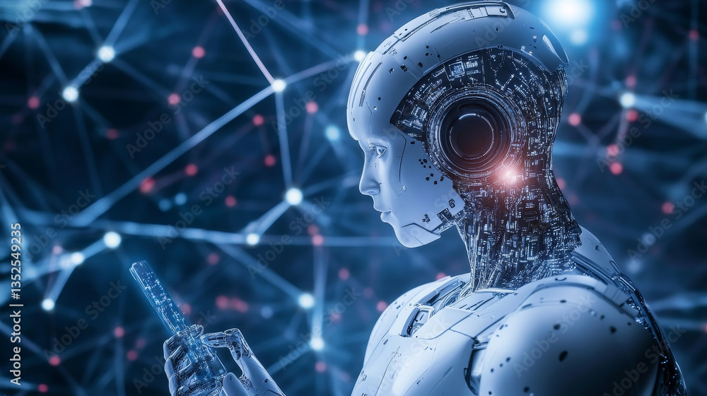 Poster digital data and conceptual futuristic information technology network of internet data using artific