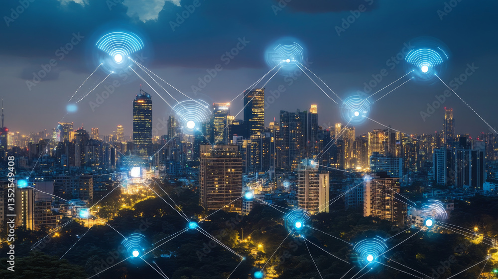 Poster digital data and conceptual futuristic information technology network of internet data using artific