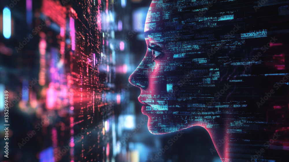 Poster hand with ai data connect to social network for cloud storage technology digital and internet of thi