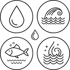 Water Icons Set Editable Stroke Vector Aqua Nature Drop Clean Environment