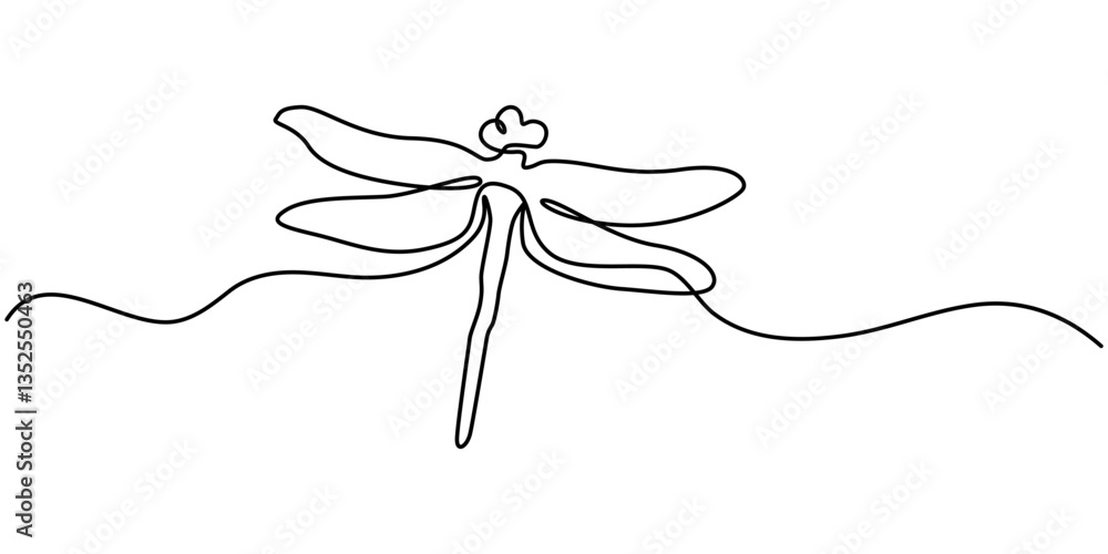 Poster dragonfly continuous one line art drawing of outline vector illustration, dragonfly continuous one l