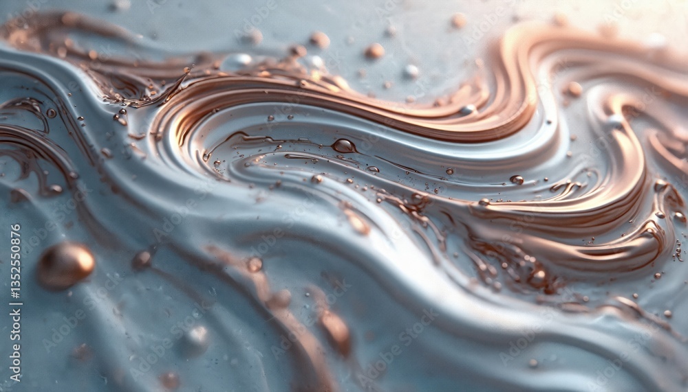 Poster fluid metallic abstract art with swirling patterns bubbles. swirls in grey and orange. modern creati
