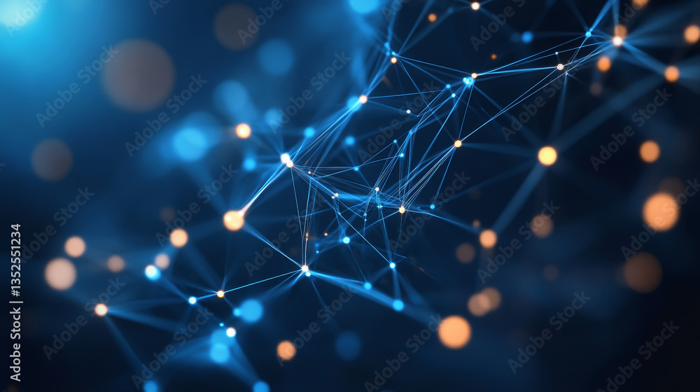 Poster digital cyberspace geometric background with particles and digital data network connections.