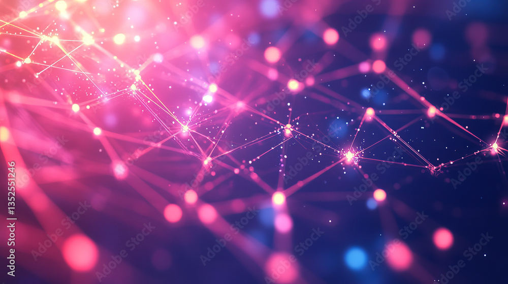 Poster digital cyberspace geometric background with particles and digital data network connections.