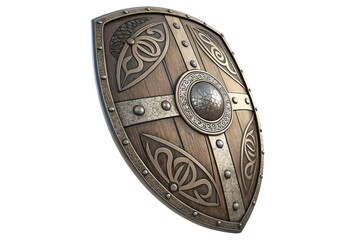 Fototapeta premium Detailed Decorative Shield with Intricate Patterns on Plain Surface.