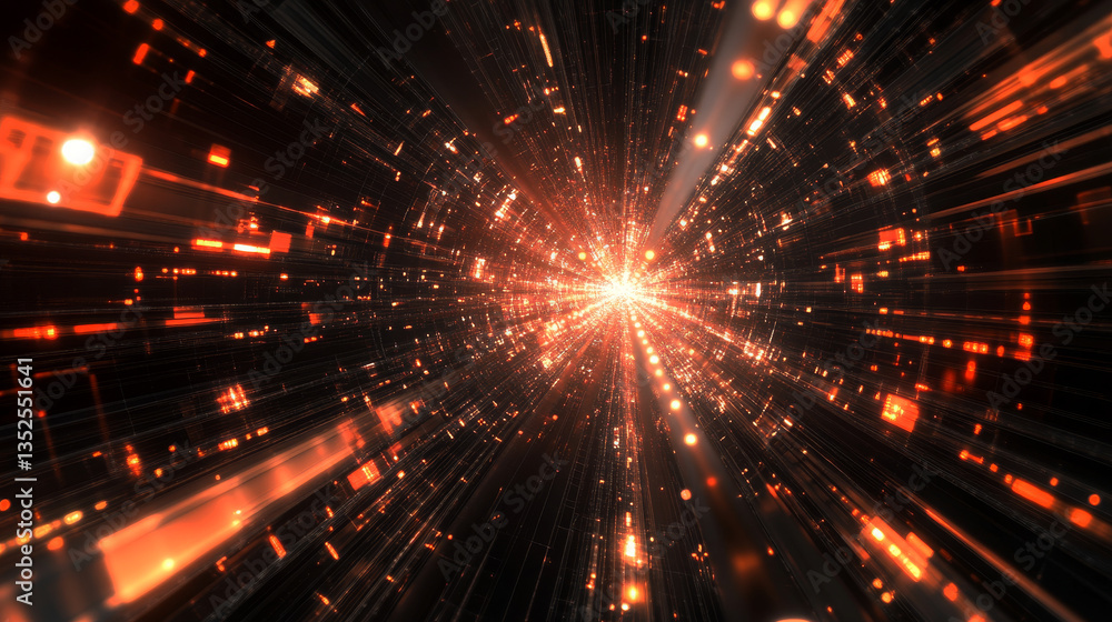 Poster digital cyberspace geometric background with particles and digital data network connections.