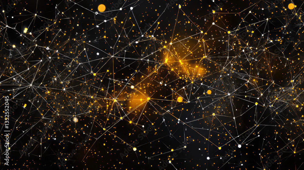 Poster digital cyberspace geometric background with particles and digital data network connections.