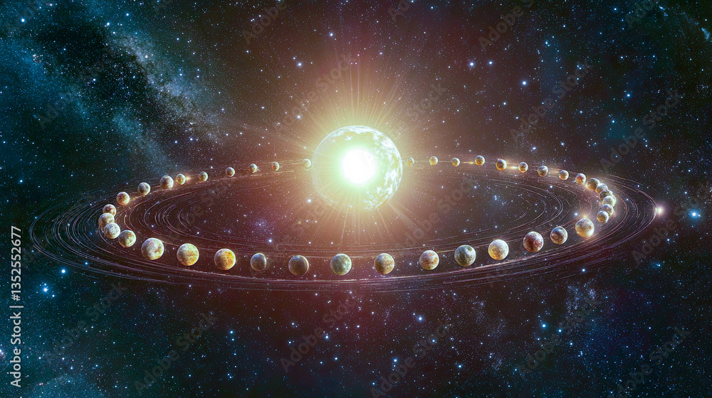 Poster stunning alignment of planets creating a celestial spectacle in the night sky