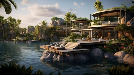 A photo of a sustainable waterfront resort