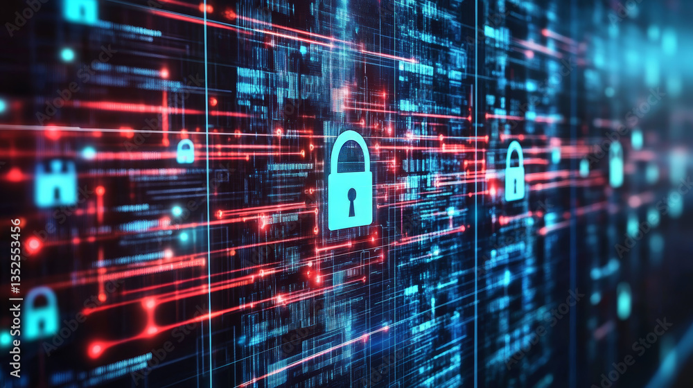 Poster digital cyberspace geometric background with particles, digital data network connections and cyber s