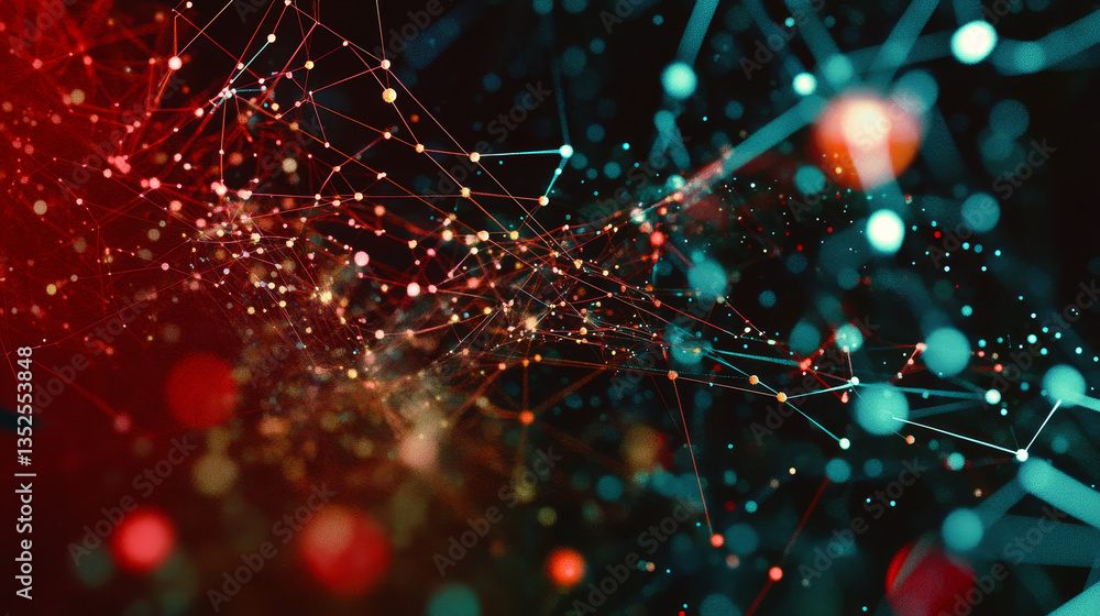 Poster technology network data connection with lines and dots, digital abstract background concept.
