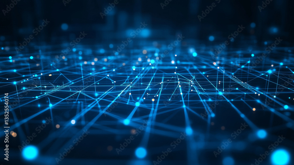 Fototapete Technology network connection, Digital cyberspace technology background with squares and lines, Digital matrix with geometric shape. 3d rendering