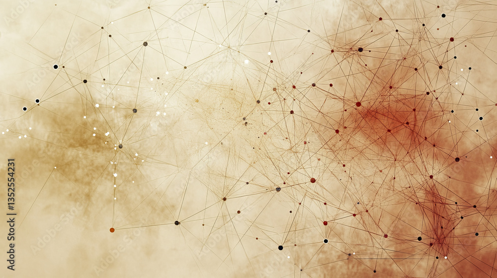Poster digital cyberspace geometric background with particles and digital data network connections.