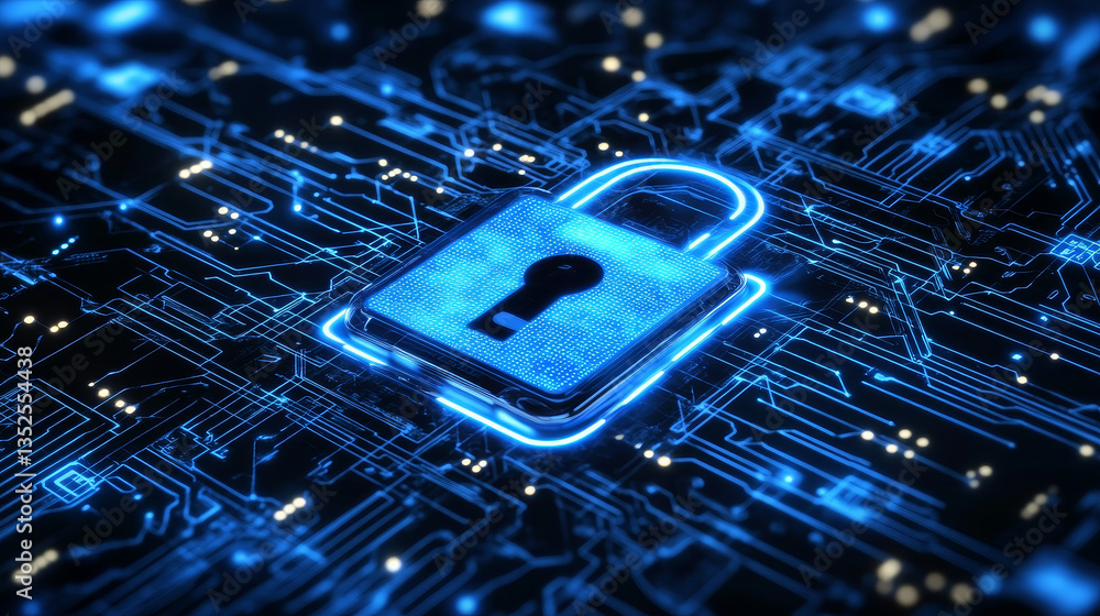 Poster digital technology abstract concept and online cybersecurity data protection. slow moving polygon in