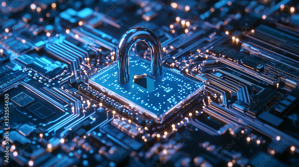 Poster digital technology abstract concept and online cybersecurity data protection. internet communication