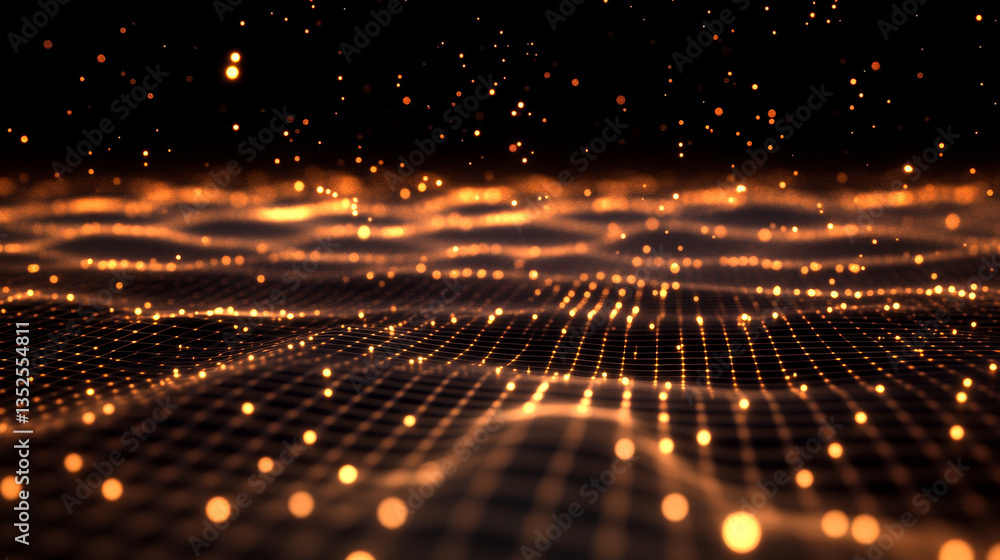 Poster technology digital abstract background, digital matrix particles grid virtual reality abstract cyber