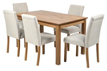 Garden Patio Furniture Set with Wooden Table and Folding Chairs on Plain Surface.