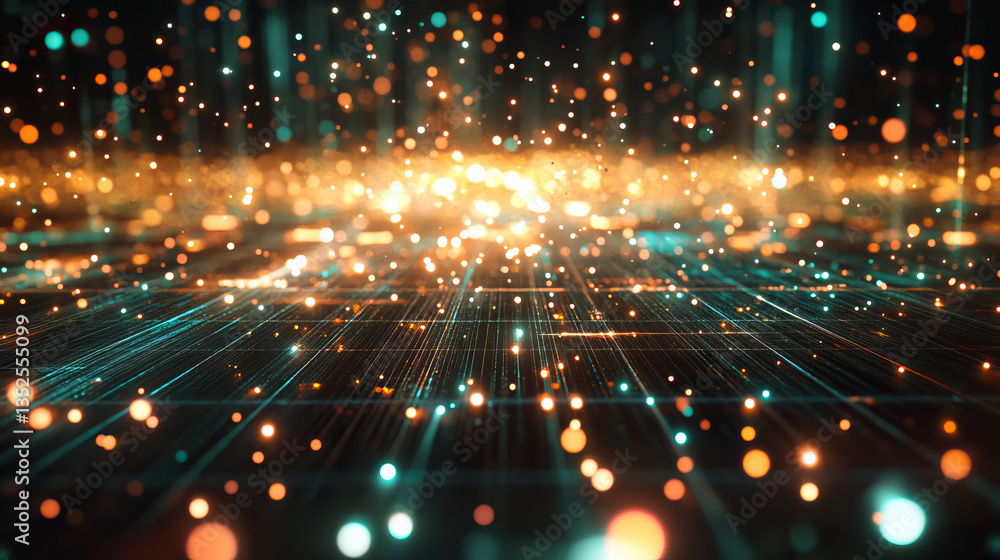 Poster technology digital abstract background, digital matrix particles grid virtual reality abstract cyber