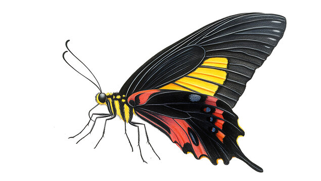 Beautiful butterfly with black yellow and red wing isolated on white background. png