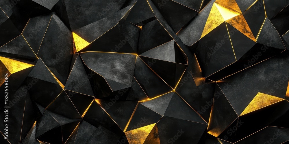 Poster geometric abstract background with illuminated edges and dark textured surfaces