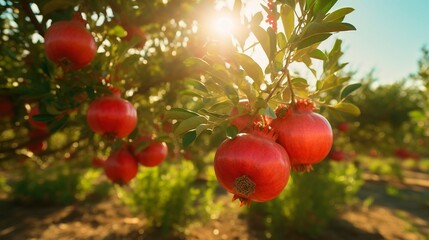 A photo of a thriving organic pomegranate orchard