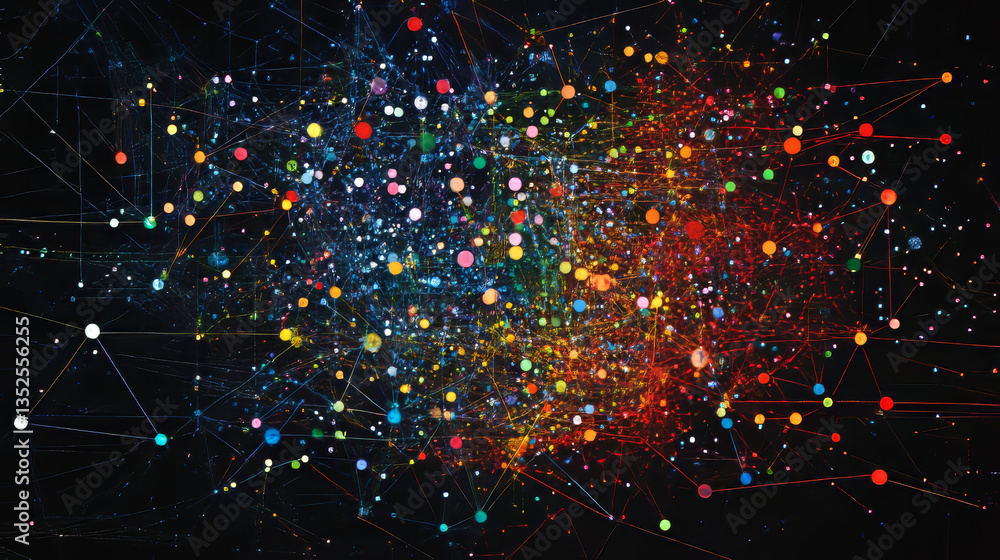 Poster digital cyberspace with particles and digital data network connections concept.
