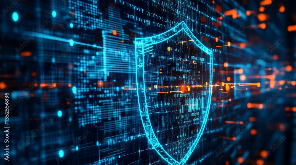 Poster digital technology concept cyber security data protection internet network connection. the prominent