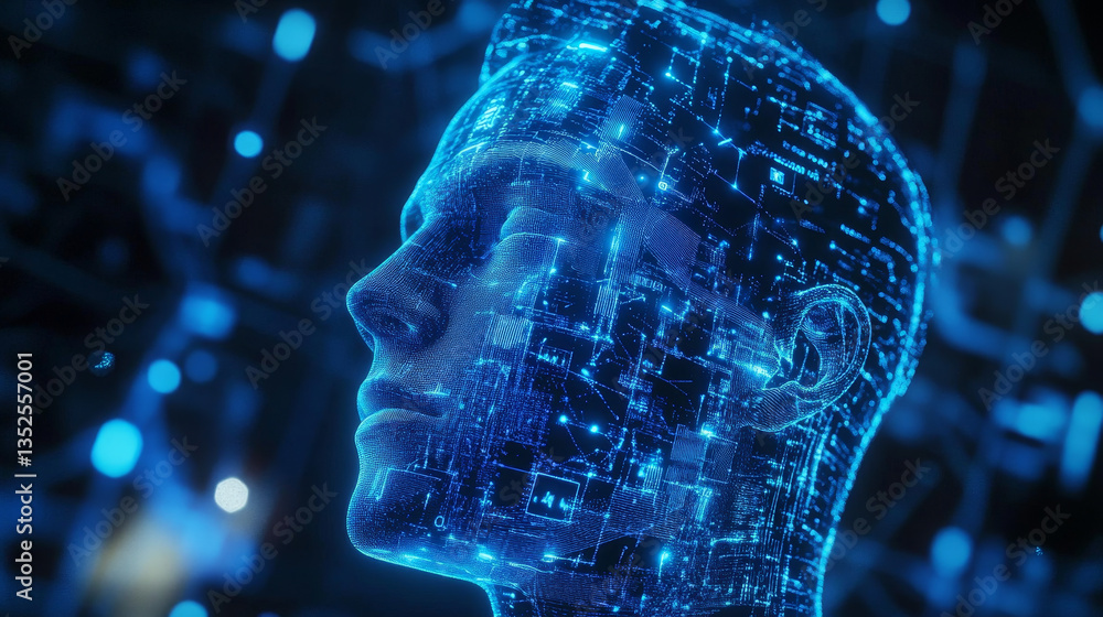 Poster digital fingerprints with futuristic interface, representing biometric security, data encryption, an