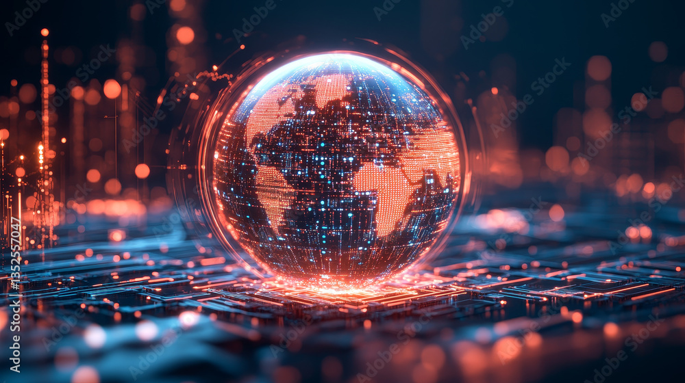 Poster shield icon of cyber security digital data, technology global network digital data protection, futur