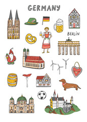 Germany icons. Hand drawn vector doodle illustration. Germany symbols.
