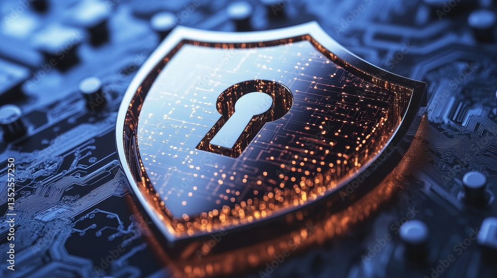 Poster shield icon of cyber security digital data, technology global network digital data protection, futur