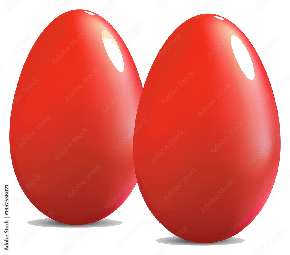 Poster two shiny red eggs with subtle shadows against a white background