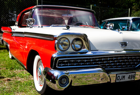 Umea, Norrland Sweden - June 29, 2024: Red and White '58 Classic