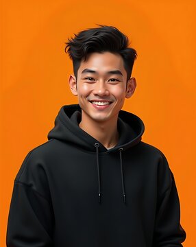 portrait of a smiling young man, illustration, person, fashion, black hoodie