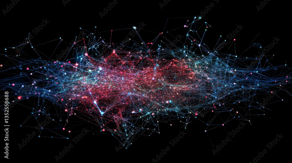 Poster digital cyberspace with particles and digital data network connections background concept.