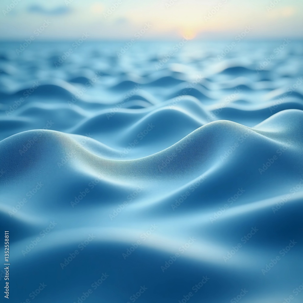 Poster The calm ocean water showcases mesmerizing blue waves, gently rolling in unison under the soft glow of a fading sunset. A peaceful moment at sea unfolds Generative AI