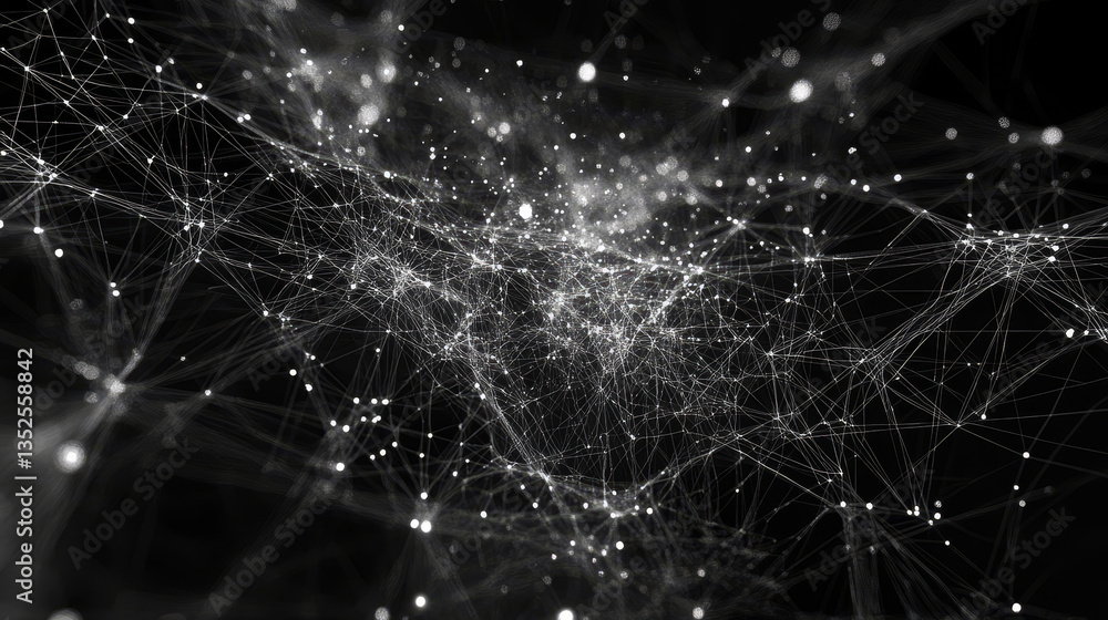 Poster digital cyberspace with particles and digital data network connections background concept.