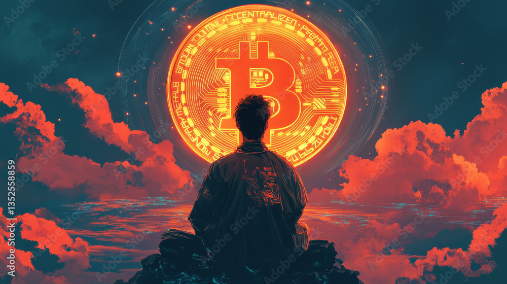 Poster bitcoin blockchain crypto currency digital encryption, digital money exchange, technology global net