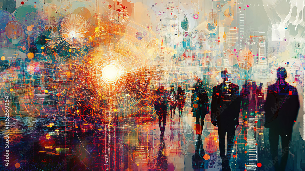 Poster digital cyberspace with particles and digital data network connections concept.
