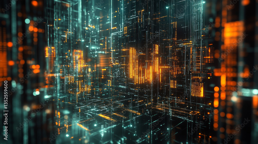 Poster digital cyberspace with particles and digital data network connections concept.