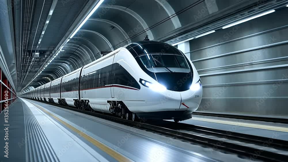 Poster a wind tunnel test facility, where a scaled-down prototype of a high-speed train is being tested und