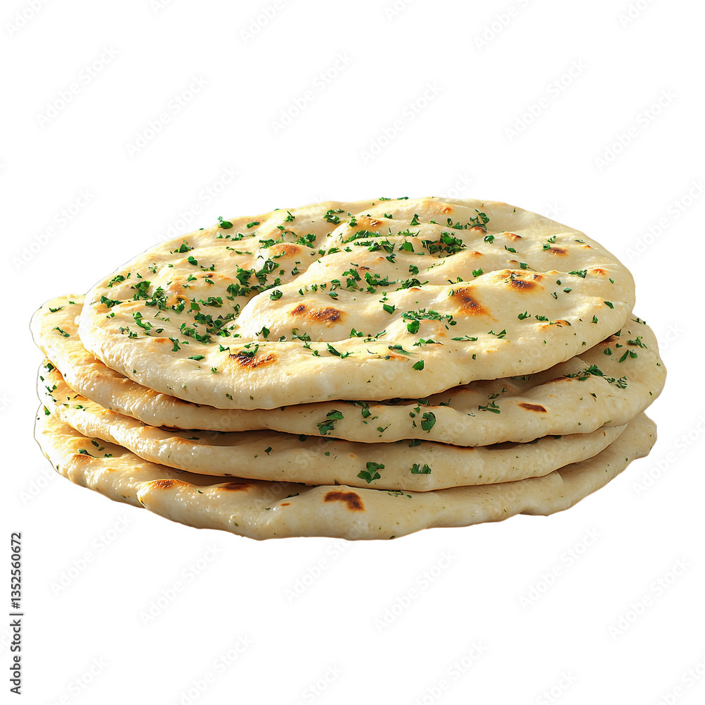 Poster stack of herb-infused flatbreads showcasing texture and color. isolated on white background and tran