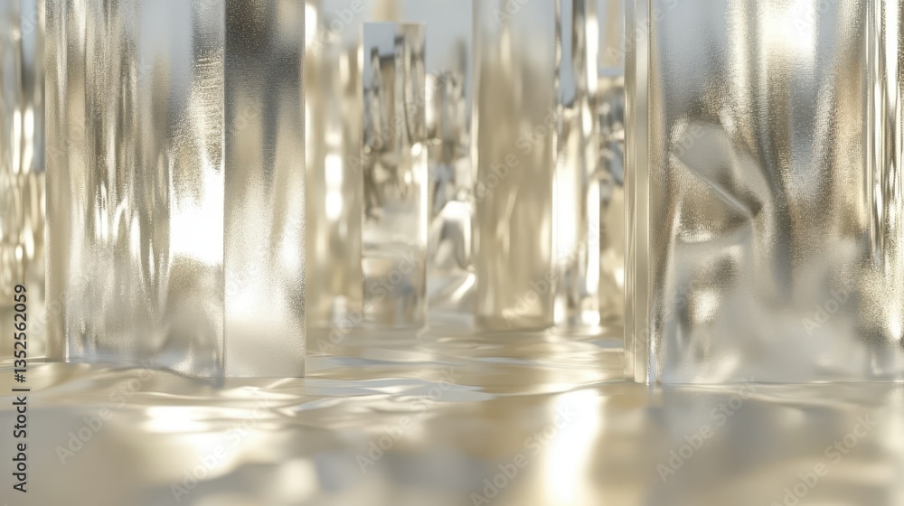 Poster abstract image of reflective cylindrical columns and glossy surface