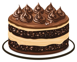 A delicious looking layered chocolate cake with rich frosting on top