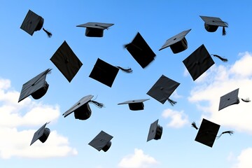 Joyful graduation with students tossing caps in the air