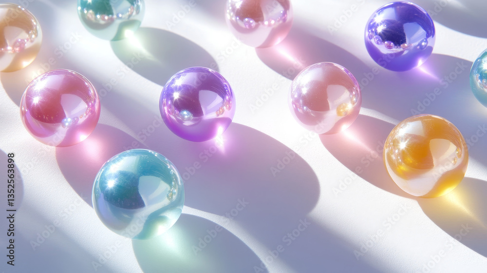 Poster vector set of beautiful colorful shiny pearls with shadows isolated on transparent background